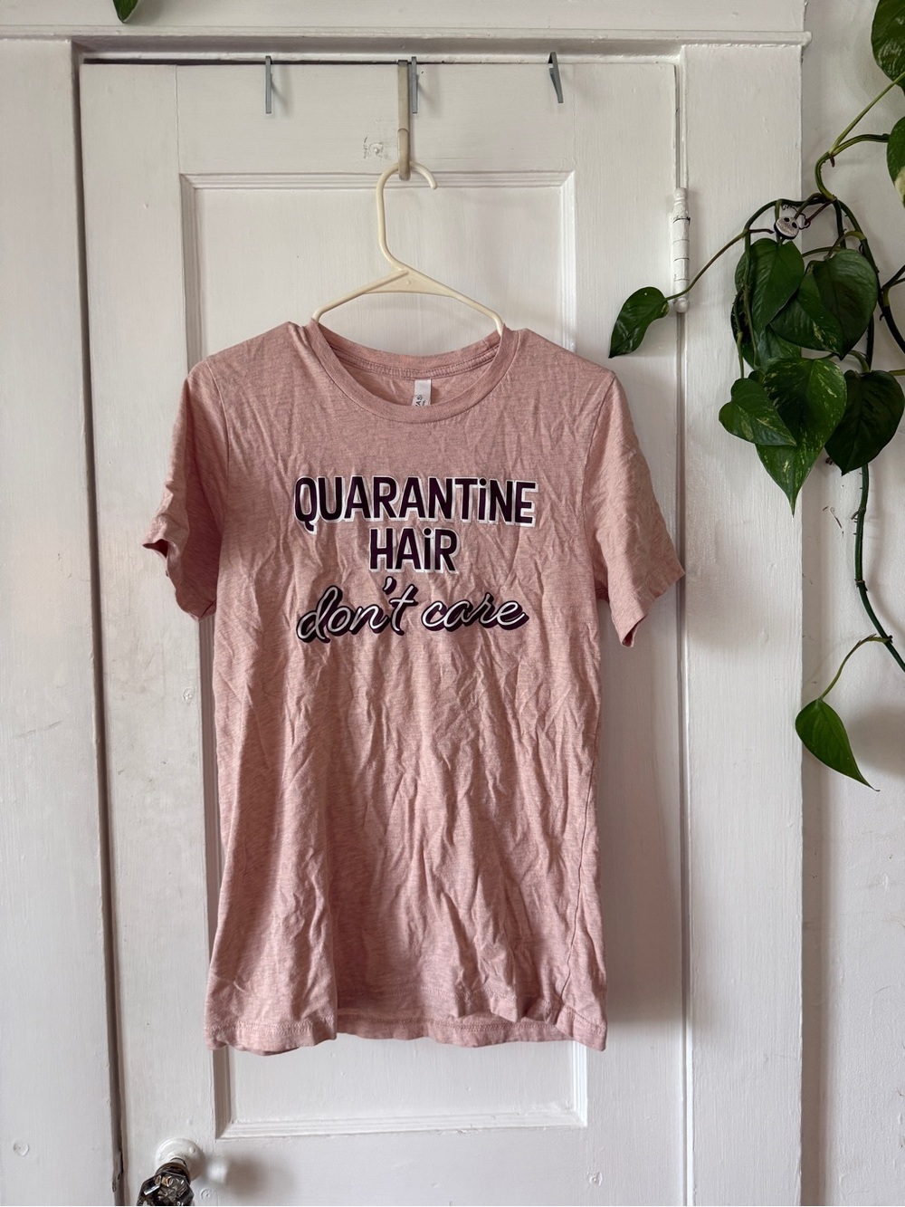 Bella Canvas Soft Blush Pink V-Neck Tee Quarantine Hair Don’t Care
